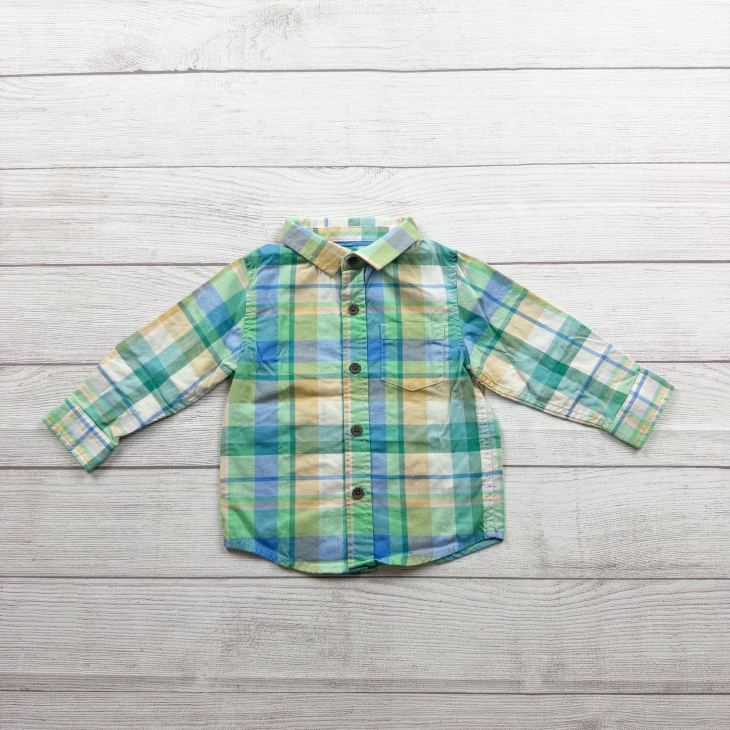 Cat & Jack Baby Boys Plaid Button Down Shirt Long Sleeve Multicolor 12-18 Months