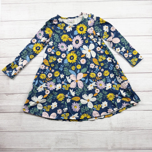 Hanna Andersson Girls Blue Floral Print Long Sleeve Pocket Dress 8