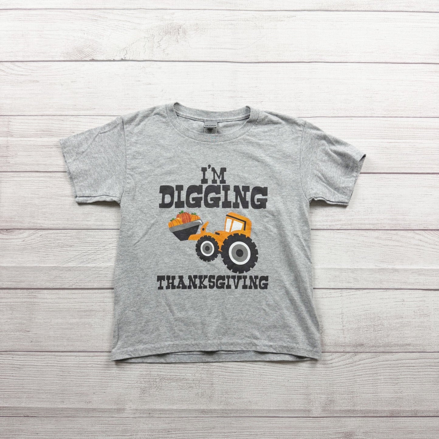 Gildan Youth Construction Truck T-Shirt "I'm Digging Thanksgiving" Graphic XS