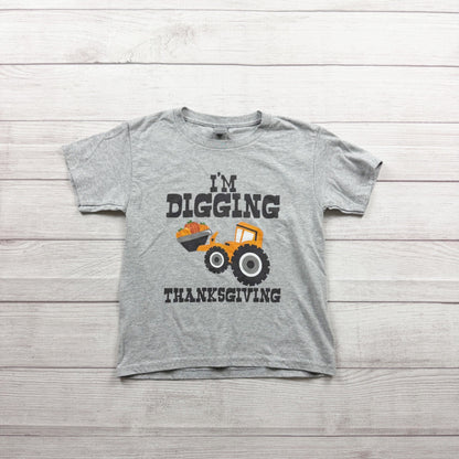Gildan Youth Construction Truck T-Shirt "I'm Digging Thanksgiving" Graphic XS