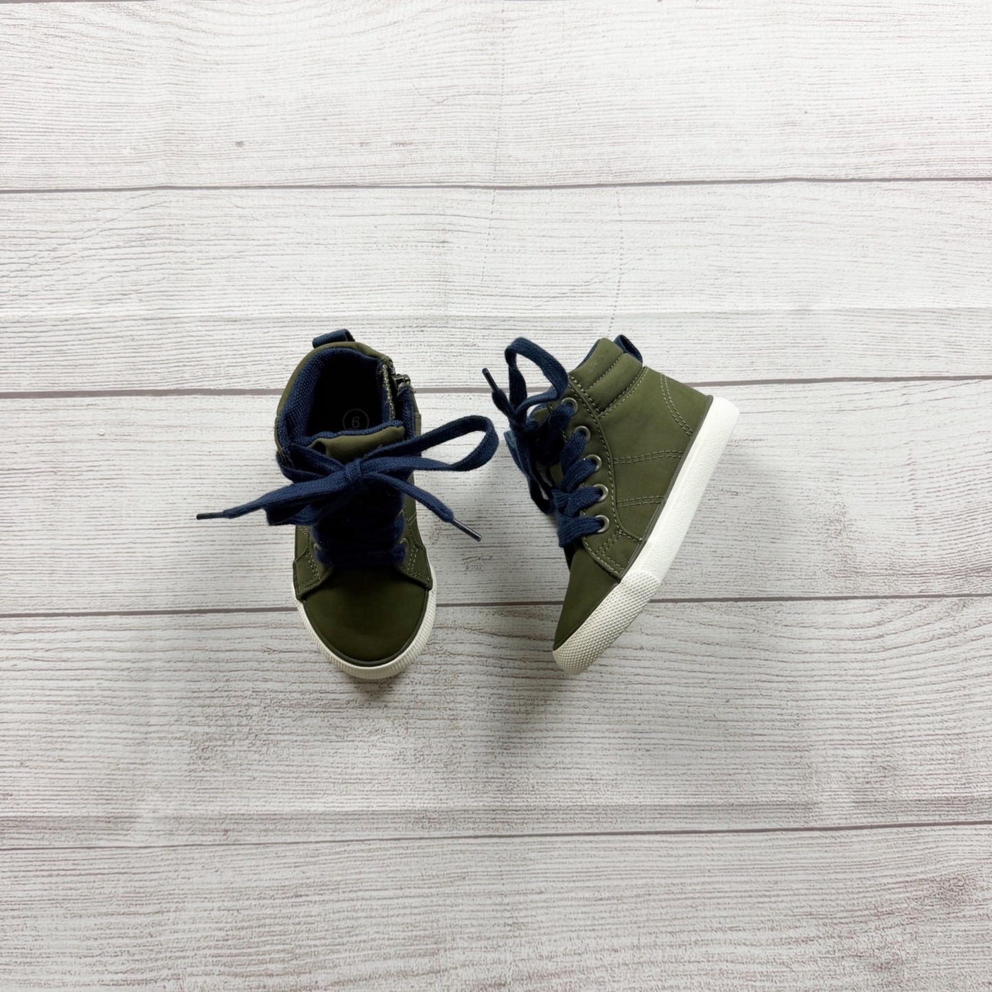 Cat & Jack Lace Up High Top Sneakers Olive Green Navy Toddler Casual Shoes 6