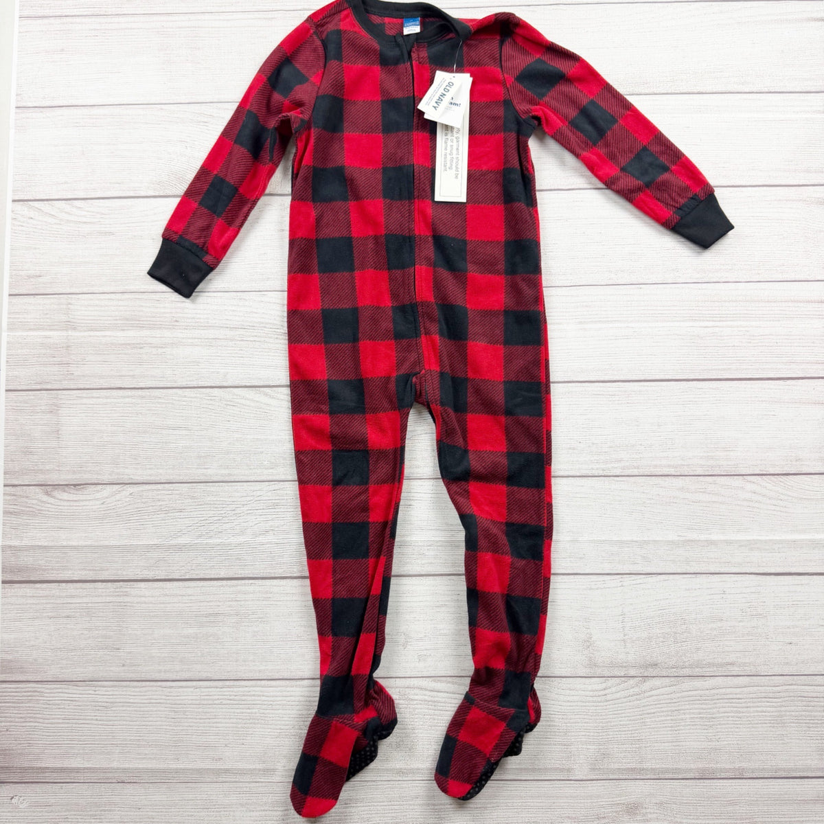 Old Navy Kids Buffalo Plaid Fleece Footed Pajamas Red Black NWT 4T