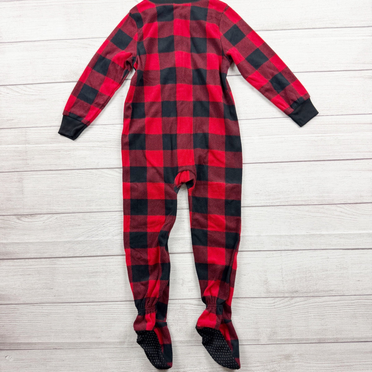 Old Navy Kids Buffalo Plaid Fleece Footed Pajamas Red Black NWT 4T