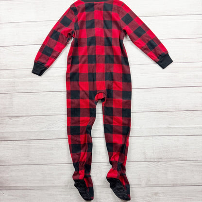 Old Navy Kids Buffalo Plaid Fleece Footed Pajamas Red Black NWT 4T