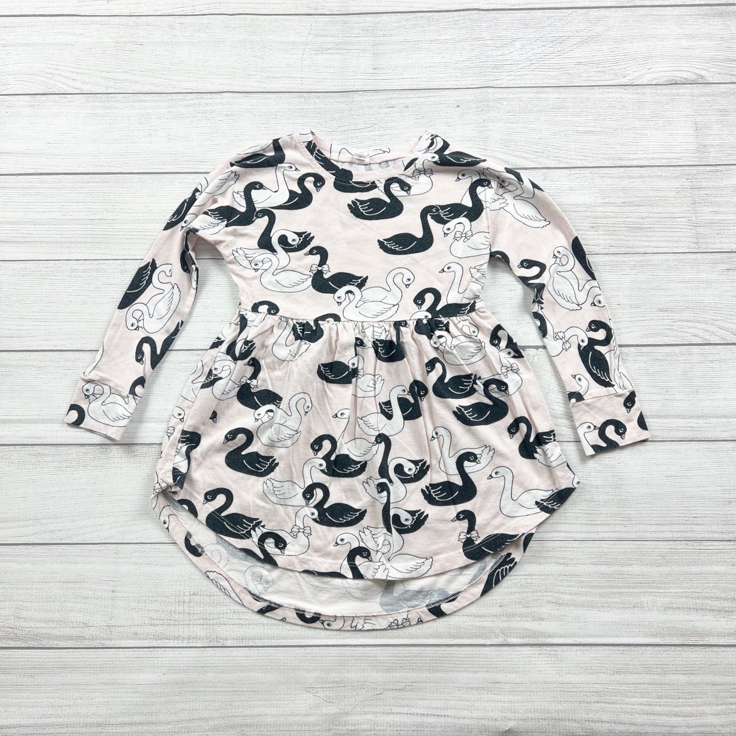 Hux Baby Girls Organic Cotton Swan Print Long Sleeve Dress 6
