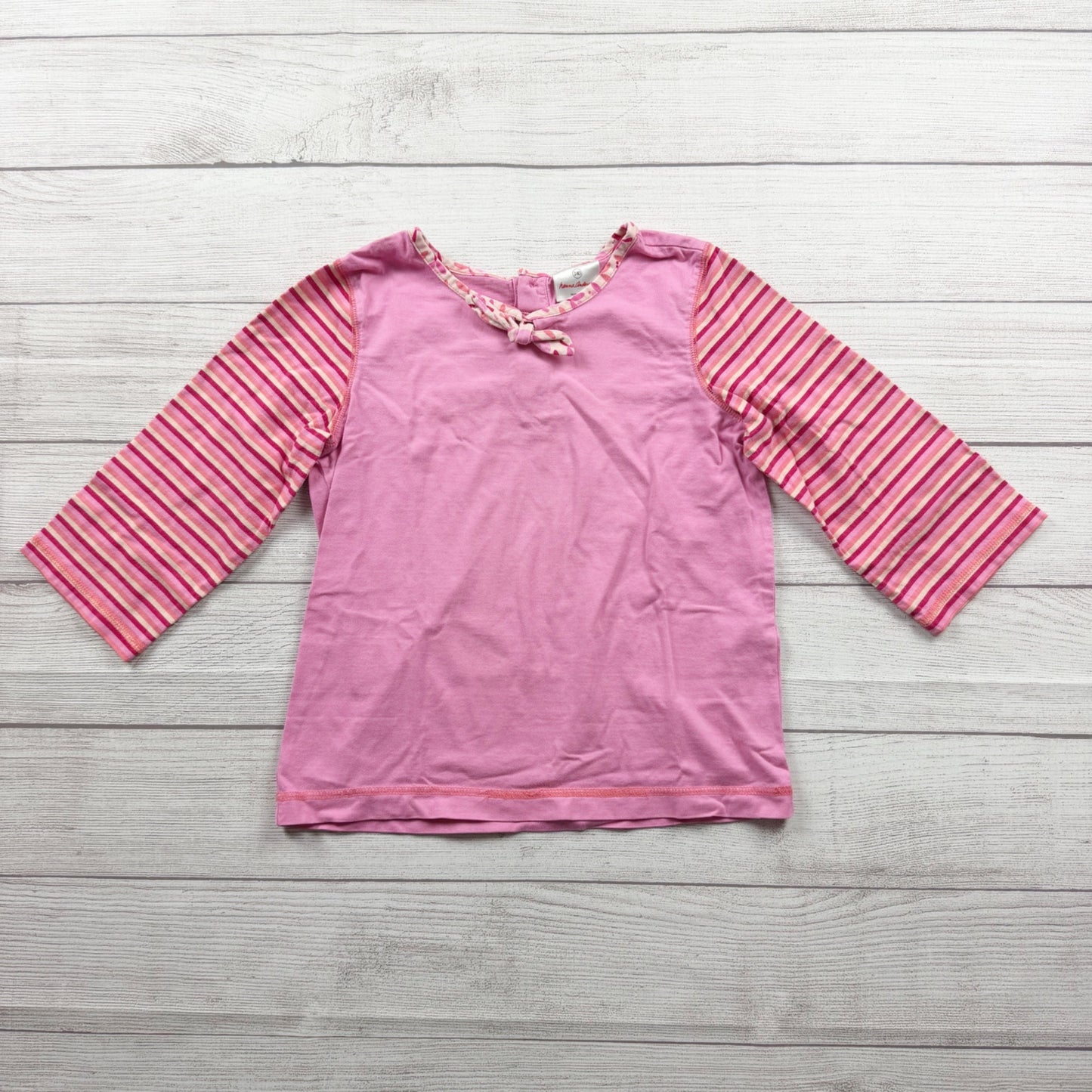 Hanna Andersson Girls Long Sleeve T-Shirt Pink Striped Sleeve Crew Neck Tee 10