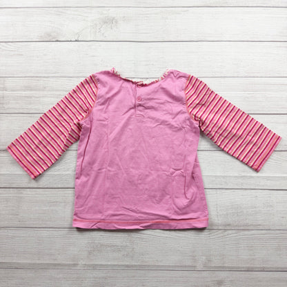 Hanna Andersson Girls Long Sleeve T-Shirt Pink Striped Sleeve Crew Neck Tee 10