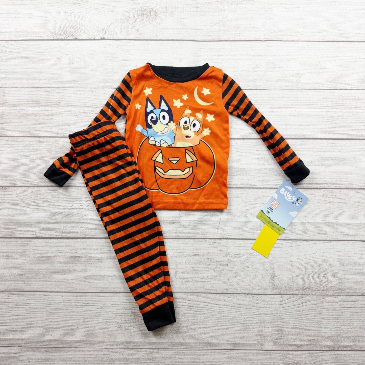 Bluey Halloween Toddler Pajama Set Pumpkin Design Orange Striped NWT 2T