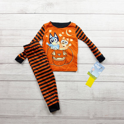 Bluey Halloween Toddler Pajama Set Pumpkin Design Orange Striped NWT 2T