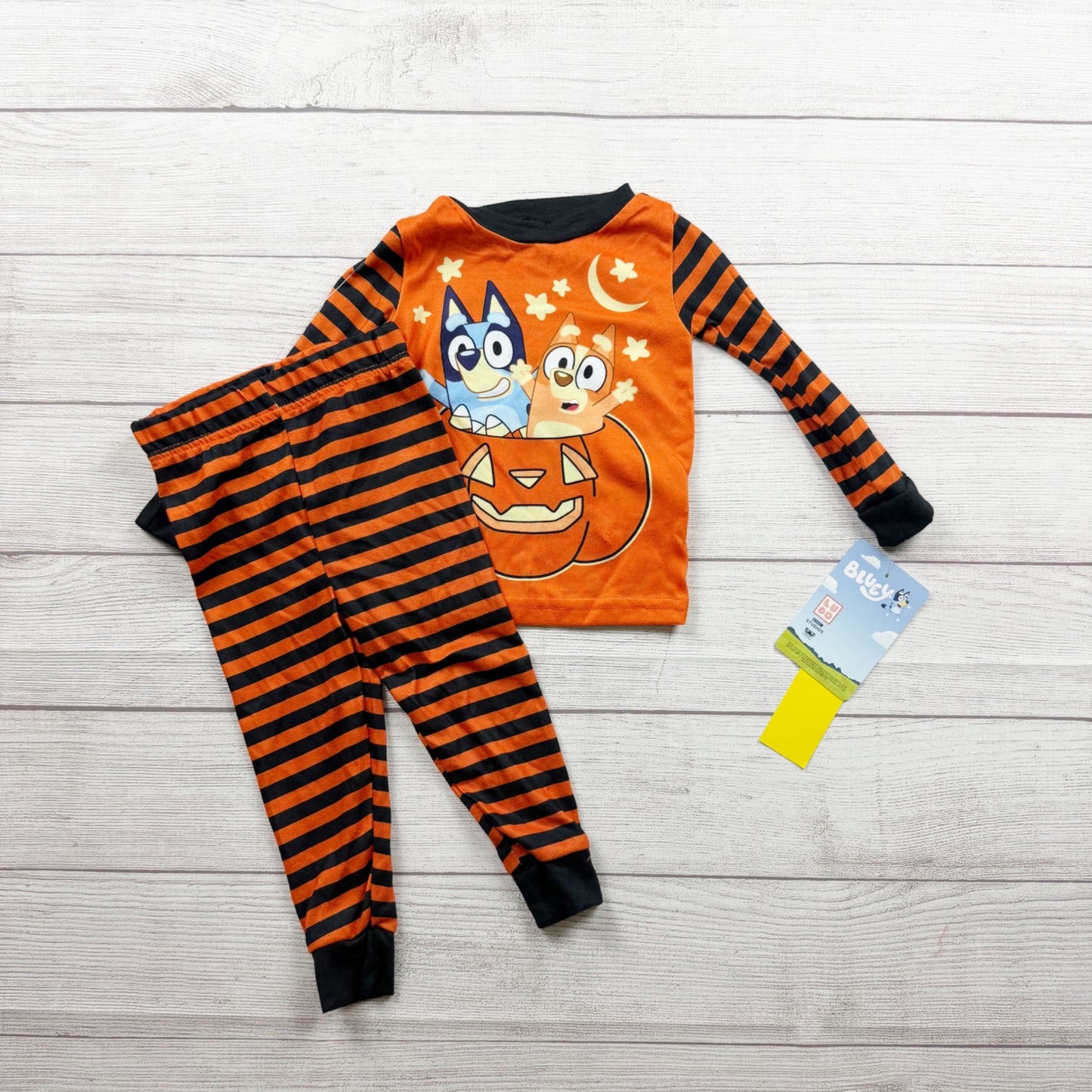 Bluey Halloween Toddler Pajama Set Pumpkin Design Orange Striped NWT 2T