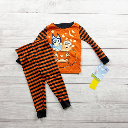 Bluey Halloween Toddler Pajama Set Pumpkin Design Orange Striped NWT 2T