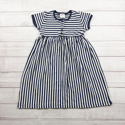 Hanna Andersson Girls Blue White Striped Cotton Short Sleeve Dress 8