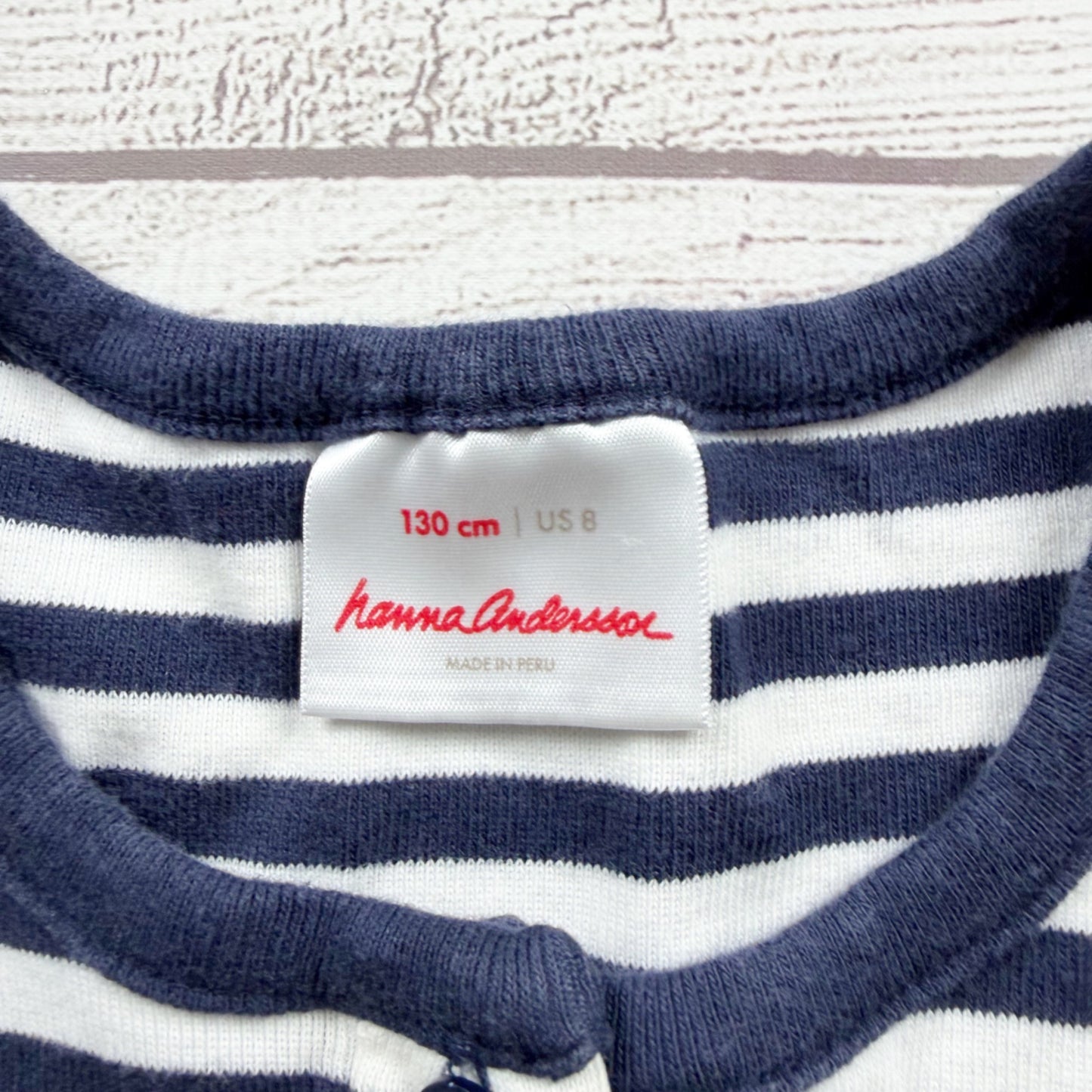 Hanna Andersson Girls Blue White Striped Cotton Short Sleeve Dress 8