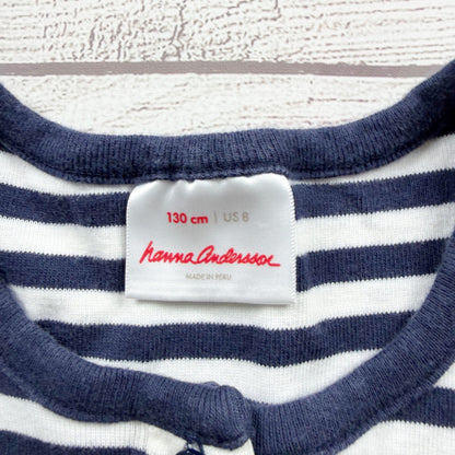 Hanna Andersson Girls Blue White Striped Cotton Short Sleeve Dress 8