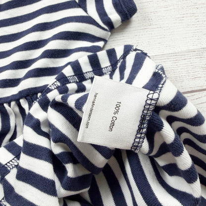 Hanna Andersson Girls Blue White Striped Cotton Short Sleeve Dress 8