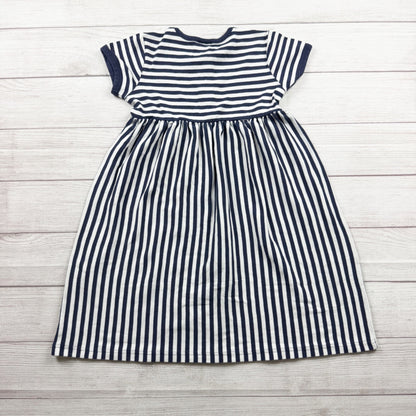Hanna Andersson Girls Blue White Striped Cotton Short Sleeve Dress 8