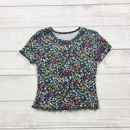 Wonder Nation Girls Floral Print Ribbed Short Sleeve Top S 6-6X