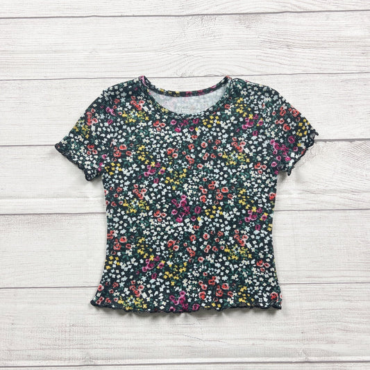 Wonder Nation Girls Floral Print Ribbed Short Sleeve Top S 6-6X