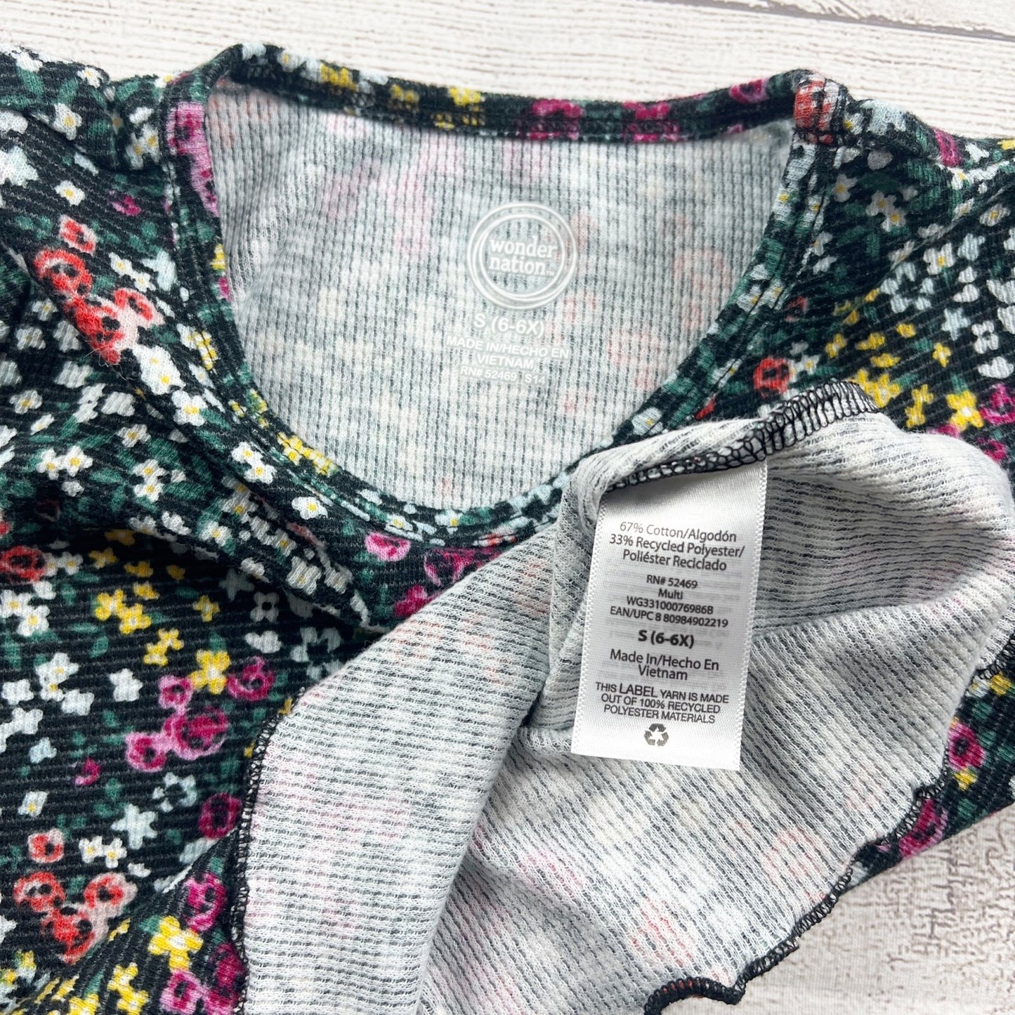 Wonder Nation Girls Floral Print Ribbed Short Sleeve Top S 6-6X
