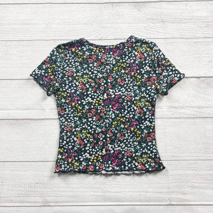 Wonder Nation Girls Floral Print Ribbed Short Sleeve Top S 6-6X