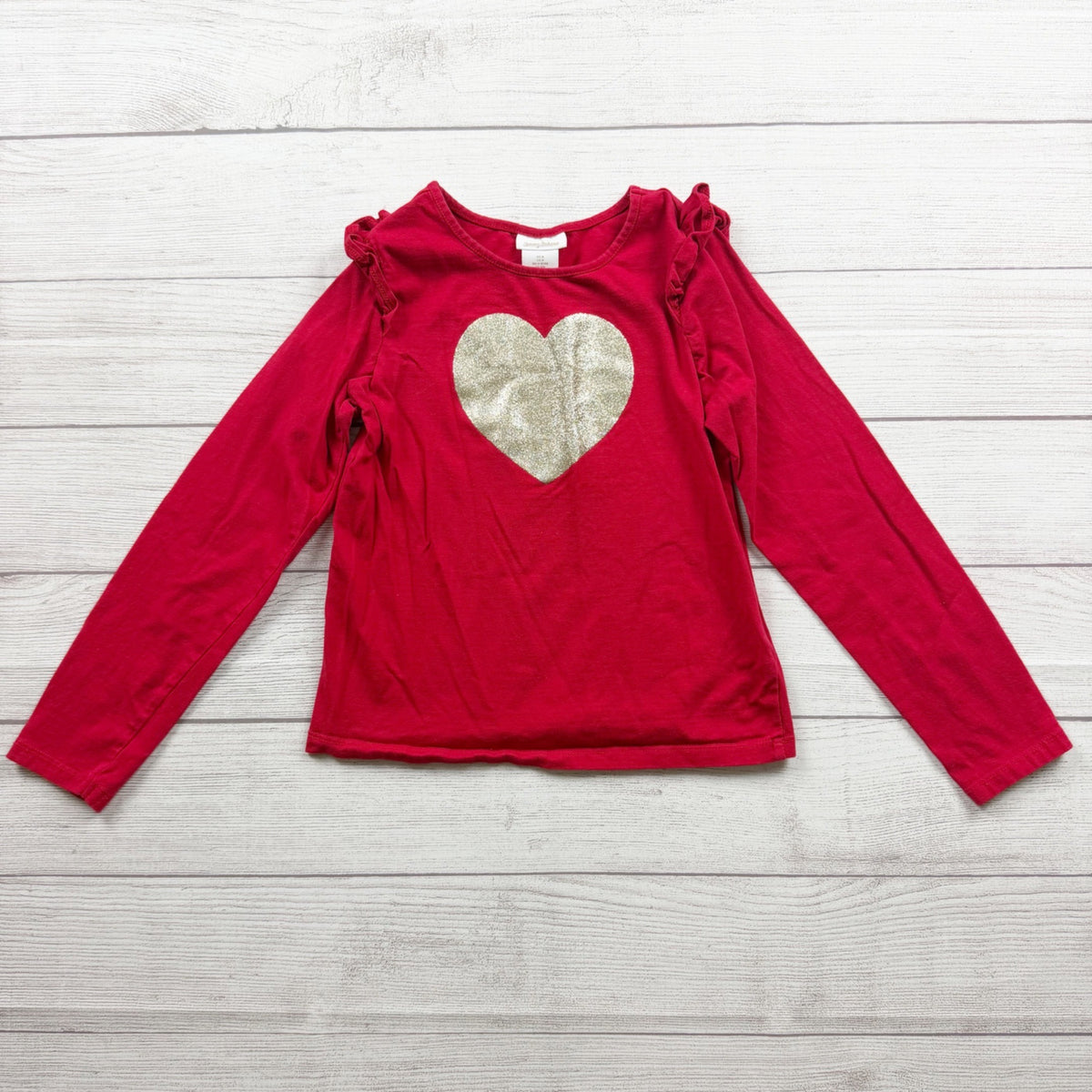 Tommy Bahama Girls Gold Glitter Heart Long Sleeve Shirt Cotton Blend Red 8