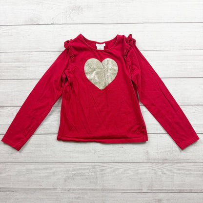 Tommy Bahama Girls Gold Glitter Heart Long Sleeve Shirt Cotton Blend Red 8