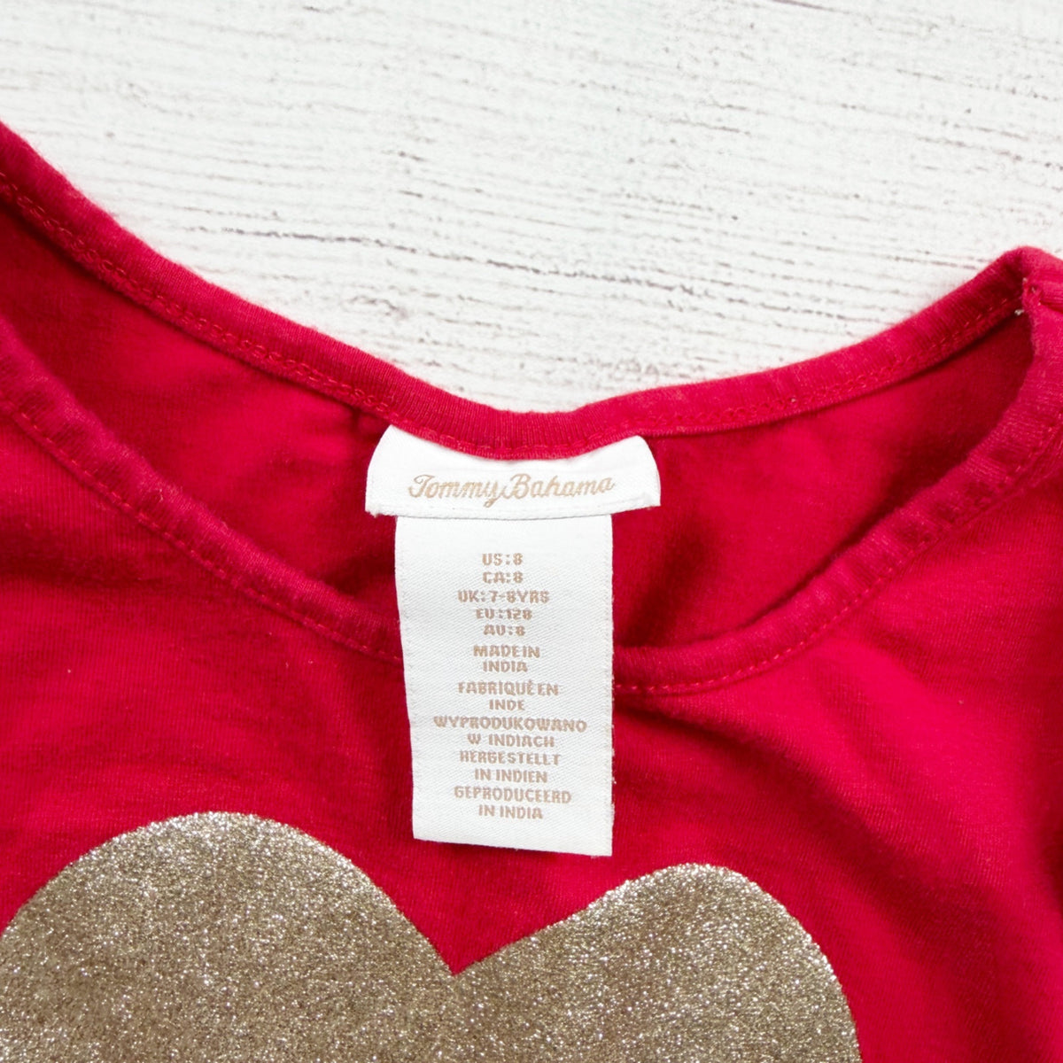 Tommy Bahama Girls Gold Glitter Heart Long Sleeve Shirt Cotton Blend Red 8