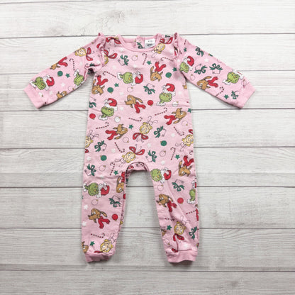 Dr. Seuss Baby Christmas Romper Pink Grinch Cindy Lou Who One Piece 24 Months