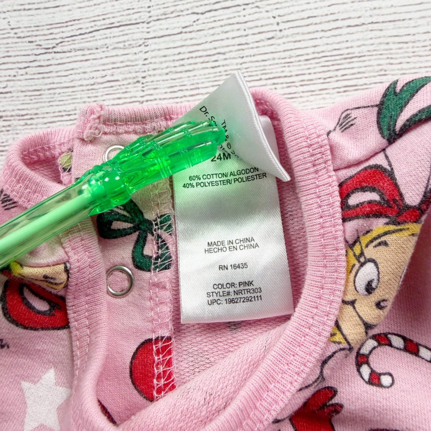 Dr. Seuss Baby Christmas Romper Pink Grinch Cindy Lou Who One Piece 24 Months