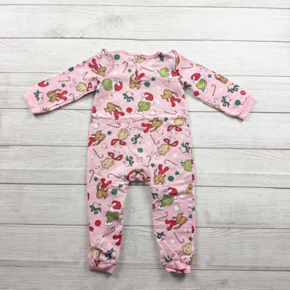Dr. Seuss Baby Christmas Romper Pink Grinch Cindy Lou Who One Piece 24 Months