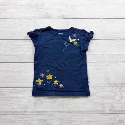 Carters’s Toddler Girls Navy Blue T-Shirt Floral Butterfly Embroidered 2T