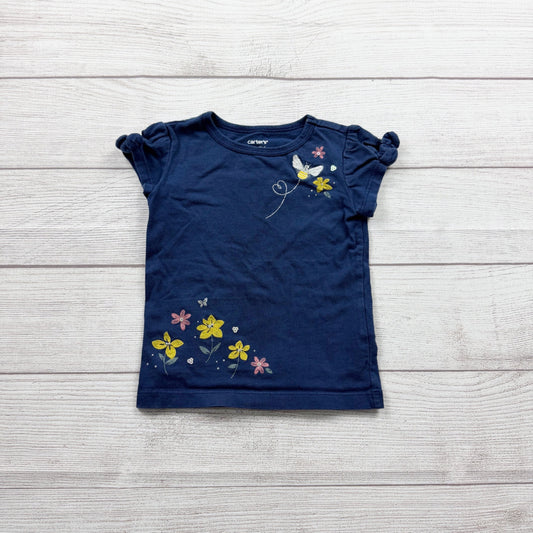 Carters’s Toddler Girls Navy Blue T-Shirt Floral Butterfly Embroidered 2T
