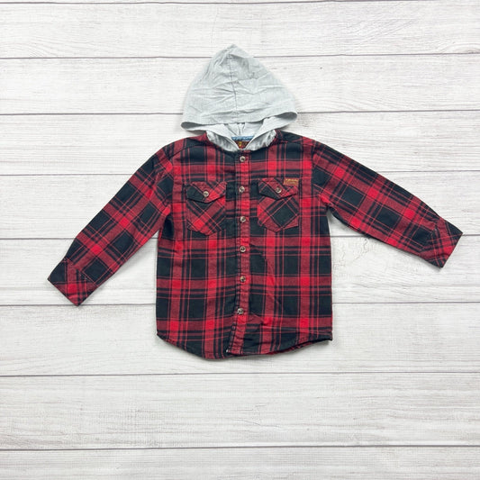 7 For All Mankind Plaid Hooded Shirt Jacket Toddler Boys Button Up Flannel 2T