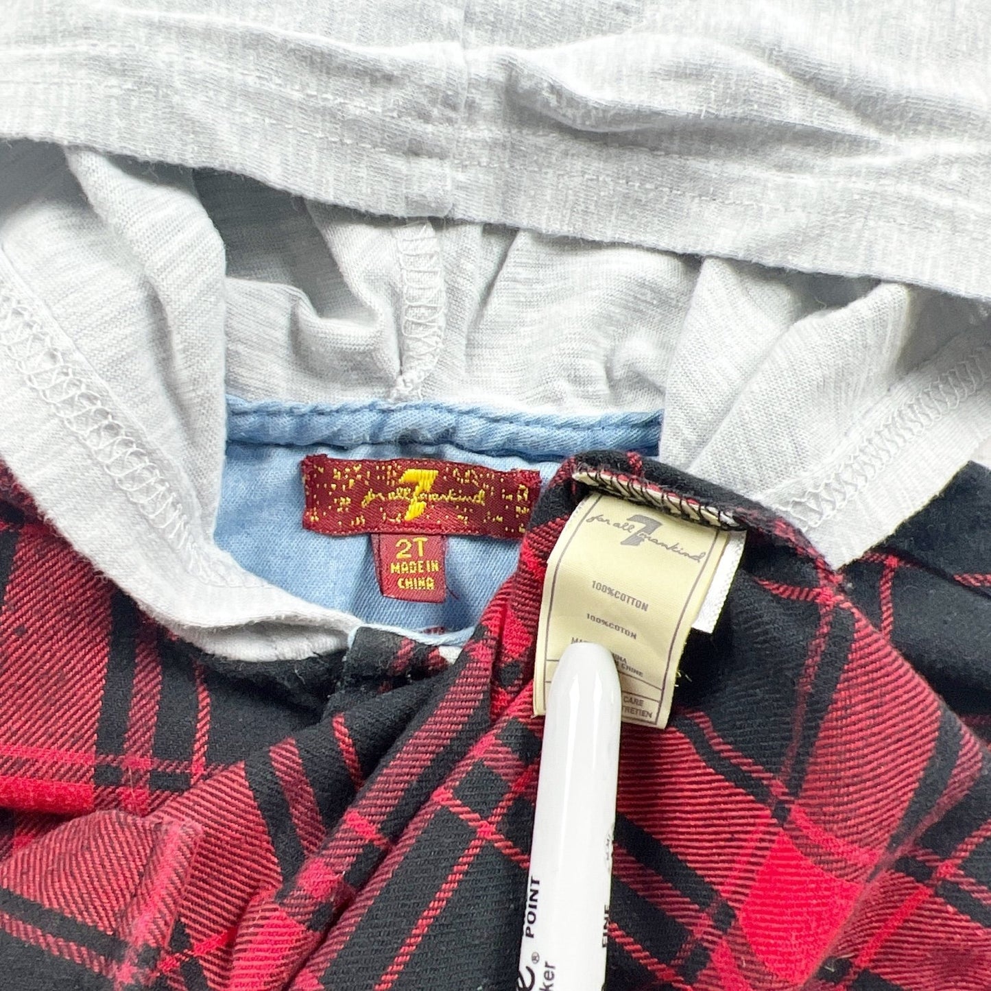 7 For All Mankind Plaid Hooded Shirt Jacket Toddler Boys Button Up Flannel 2T