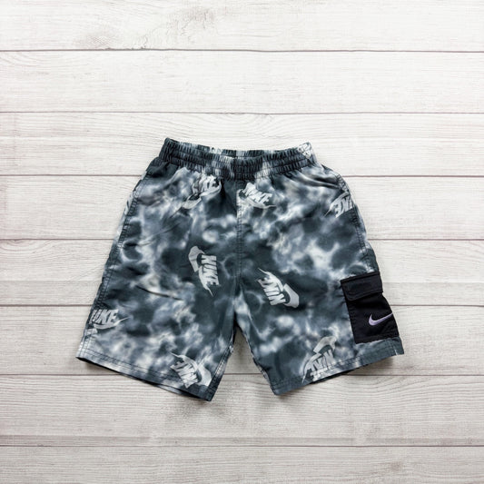 Nike Boys Swim Shorts Gray Tie Dye Elastic Waist Logo Mesh Lining M 10-12