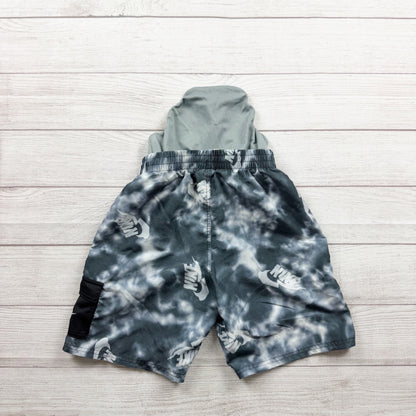 Nike Boys Swim Shorts Gray Tie Dye Elastic Waist Logo Mesh Lining M 10-12