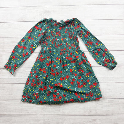 Hanna Andersson Girls Floral Long Sleeve Smocked Dress Green Red Print 8