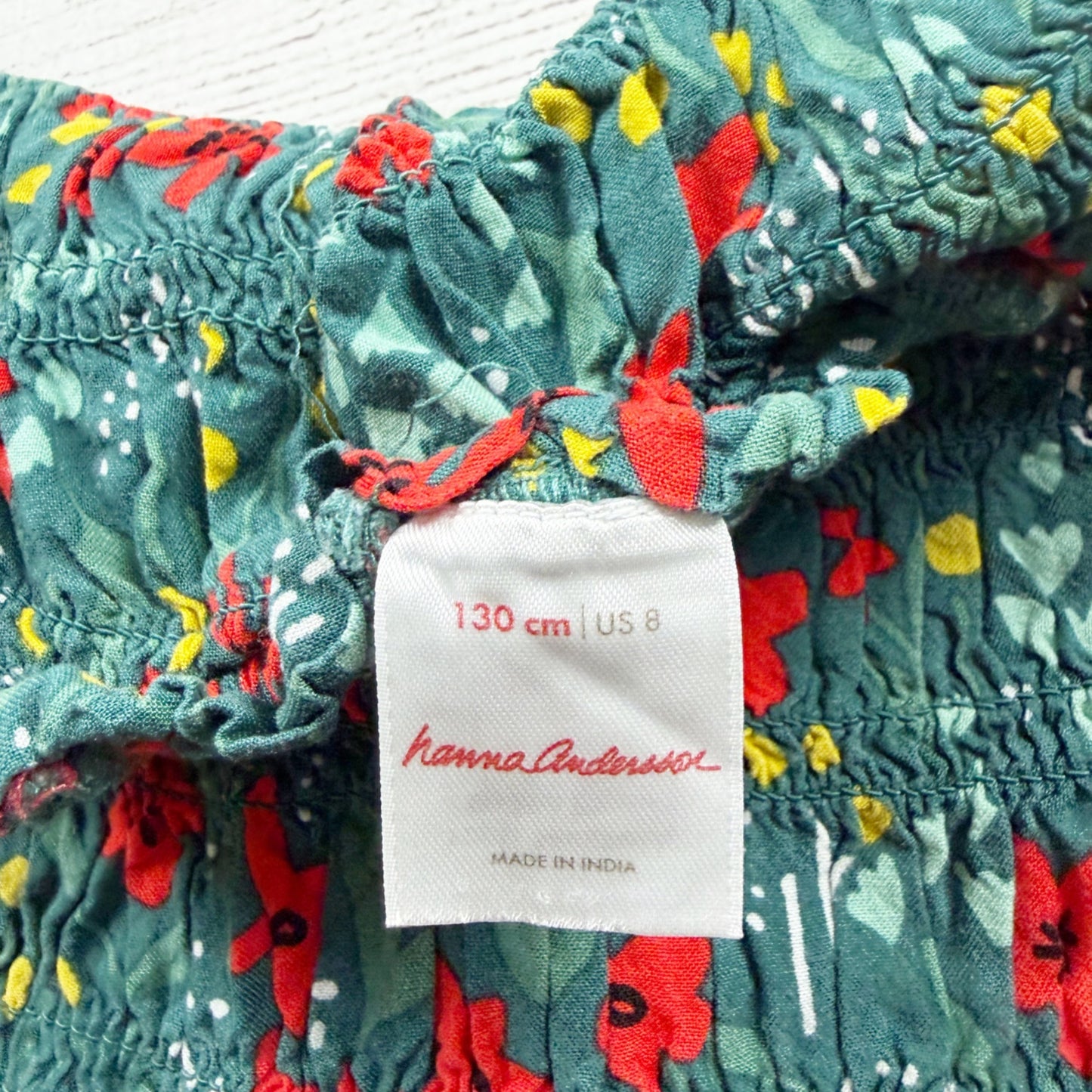 Hanna Andersson Girls Floral Long Sleeve Smocked Dress Green Red Print 8