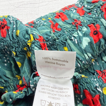 Hanna Andersson Girls Floral Long Sleeve Smocked Dress Green Red Print 8