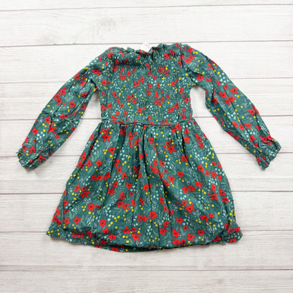 Hanna Andersson Girls Floral Long Sleeve Smocked Dress Green Red Print 8