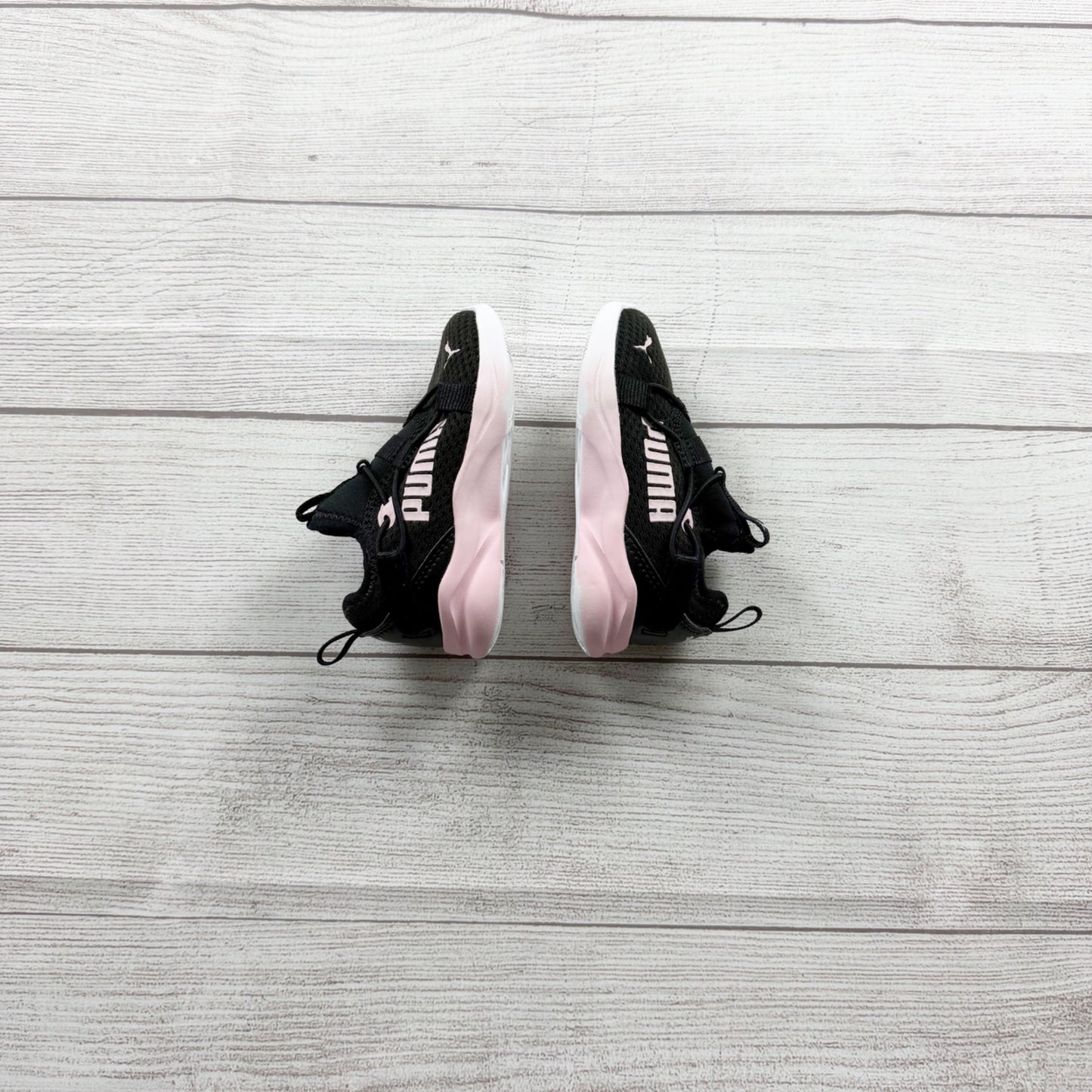 Puma Kids Sneakers Black White Pink Mesh Slip-On Athletic Shoes 6