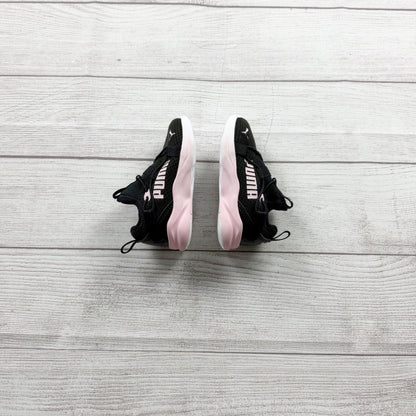 Puma Kids Sneakers Black White Pink Mesh Slip-On Athletic Shoes 6