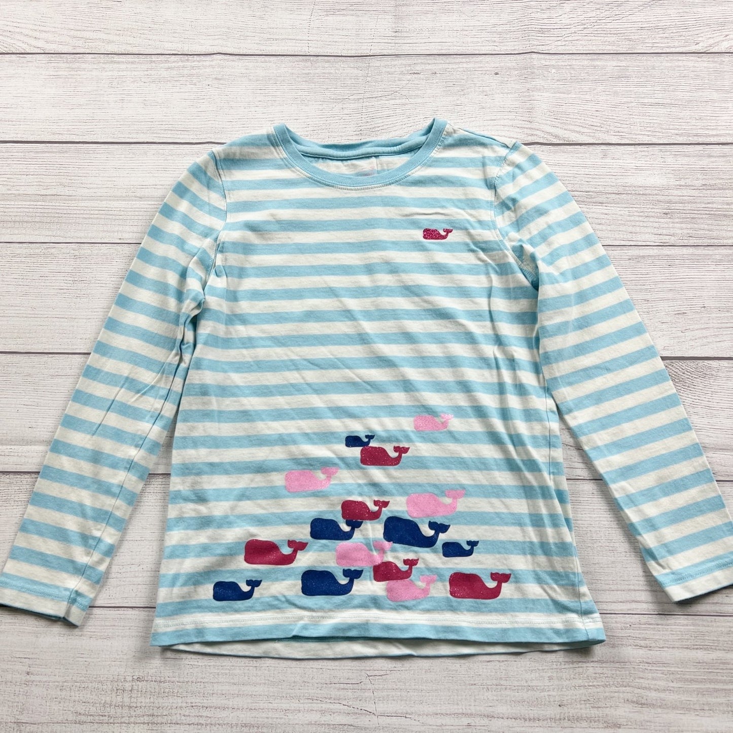 Vineyard Vines Girls Long Sleeve Stripe TeeWhale Graphic Large 14