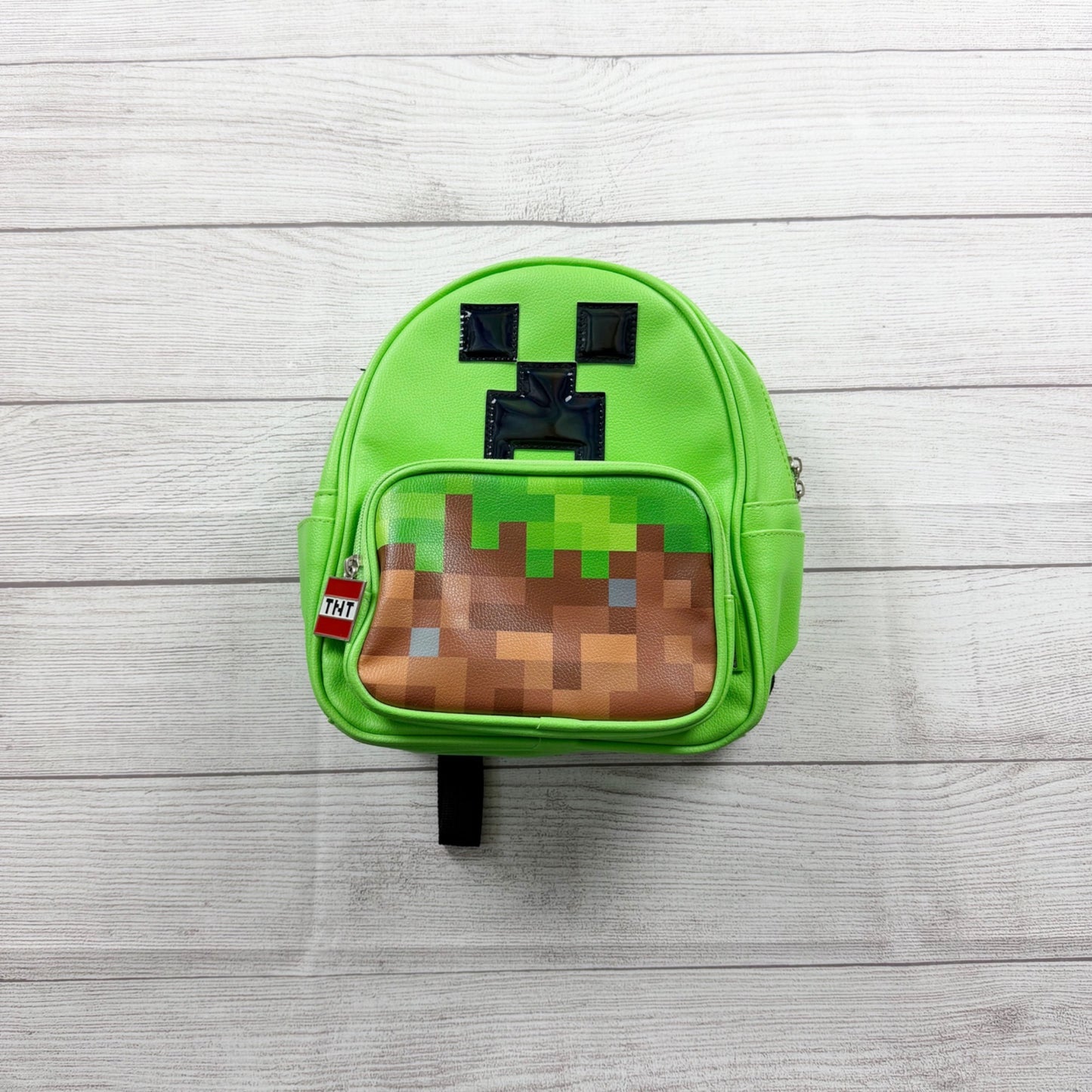 Minecraft Creeper Mini Backpack Kids Green Pixel Block Design Small Zipper Bag