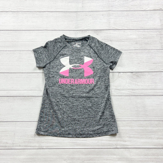 Under Armour Girls Gray Short Sleeve HeatGear Loose Fit Graphic Tee YS Small