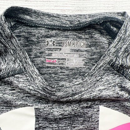 Under Armour Girls Gray Short Sleeve HeatGear Loose Fit Graphic Tee YS Small