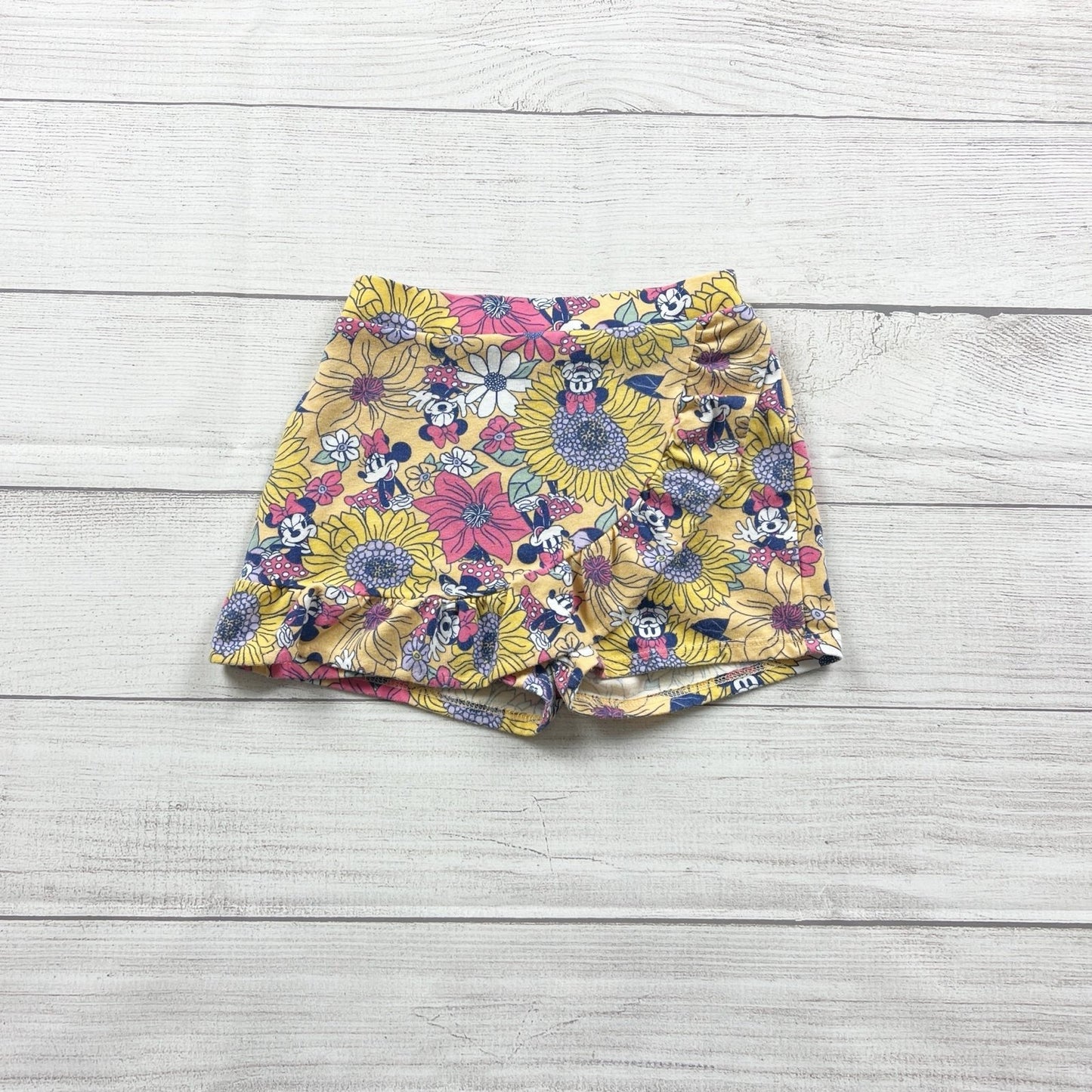 Disney Minnie Mouse Girls Shorts Floral Sunflower Print Yellow Pull On 4T