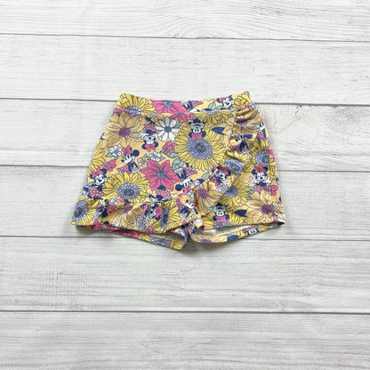 Disney Minnie Mouse Girls Shorts Floral Sunflower Print Yellow Pull On 4T