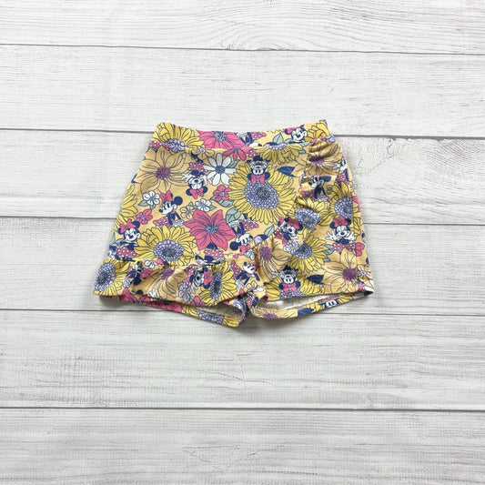 Disney Minnie Mouse Girls Shorts Floral Sunflower Print Yellow Pull On 4T