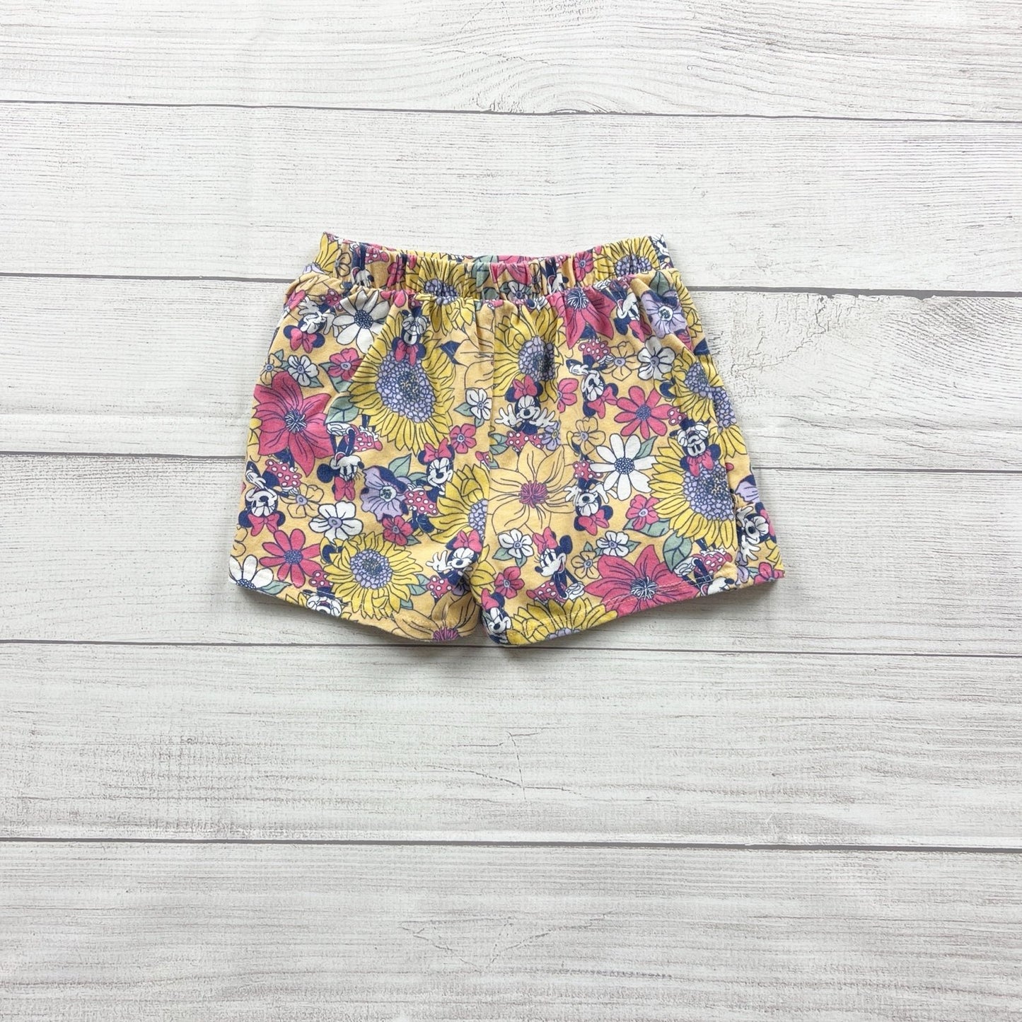 Disney Minnie Mouse Girls Shorts Floral Sunflower Print Yellow Pull On 4T